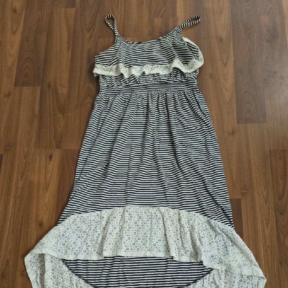 Roxy Black and White Striped midi dress spaghetti strap with empire waist